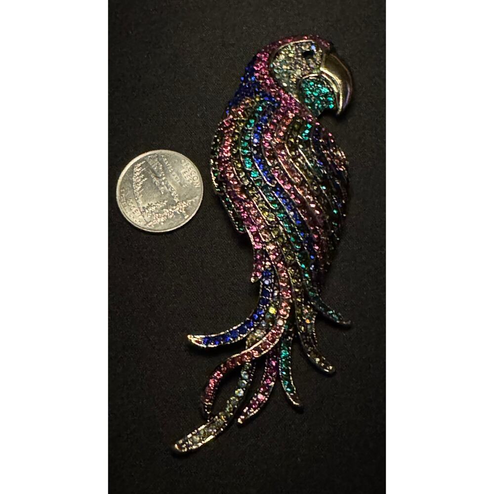 Large Rhinestone Parrot Brooch - Picture 3 of 4